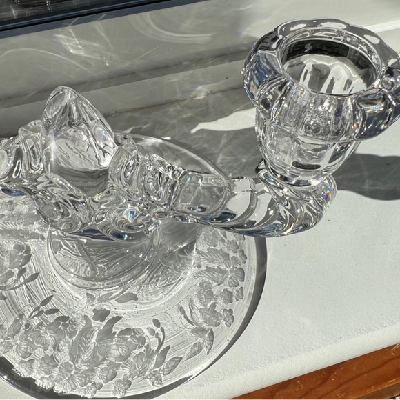 Vintage Glass New Martinsville Floral Etched Blown Glass Candlestick Holder - Picture 8 of 12